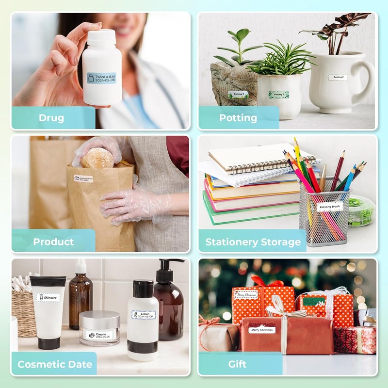 Nelko شريط طباعة الملصقات الأصلي P21، ورق طباعة ملصقات متكيف، 14x40 مم (0.55"x1.57"), شريط ملصقات مكتبي قياسي مغلف بديل، متعدد الاستخدامات P21، 180 ملصق/لفة، 3 لفات، شفاف - Image 4